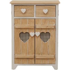 Mobili Rebecca Commode avec 2 portes et 2 tiroirs en bois et tissu blanc et beige