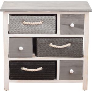 Mobili Rebecca Chiffonier a 6 tiroirs en bois et tissu blanc et gris