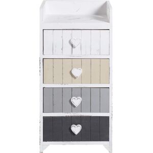 Mobili Rebecca Chiffonnier coeurs avec 4 tiroirs en MDF blanc et gris et beige