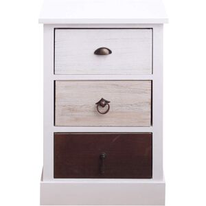 Mobili Rebecca Table de chevet avec 3 tiroirs en bois blanc et marron