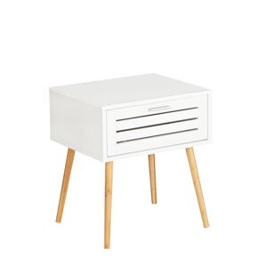 Wenko Table de chevet avec 1 tiroir en bambou et mdf blanc