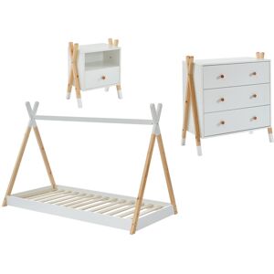 Baita Ensemble chambre enfant blanc lit chevet et commode