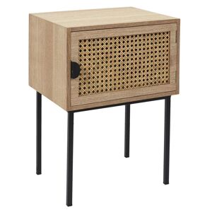 Toilinux Table de chevet en cannage 1 porte en bois et metal marron