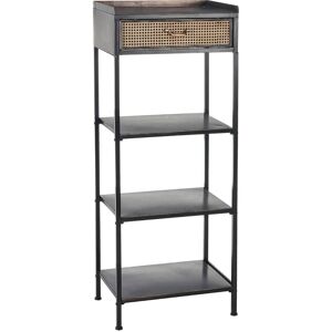 Altobuy Etagere 4 plateaux 1 tiroir metal noir et or vieilli