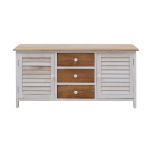 Mobili Rebecca Buffet bas avec 3 tiroirs 2 portes en bois blanc et marron