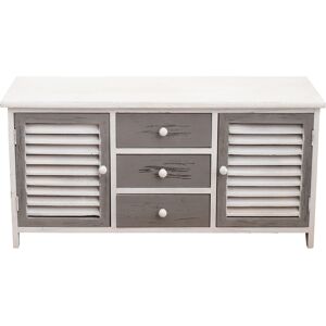 Mobili Rebecca Buffet bas avec 3 tiroirs 2 portes en bois blanc et gris