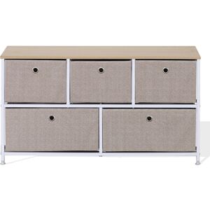 Mobili Rebecca Buffet enfilade a 5 tiroirs en metal et tissu blanc et beige