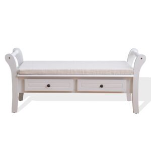 Mobili Rebecca Banquette 2 tiroirs et assise rembourree en MDF et paulownia blanc