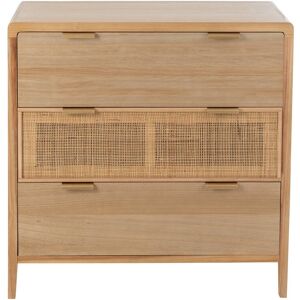 Calicosy Commode 3 Tiroirs en Bois Massif et Rotin - L90 cm