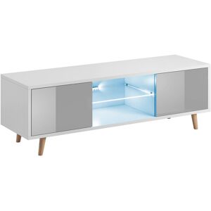 Petits meubles Meuble tv 2 portes 140 cm avec led blanc et gris