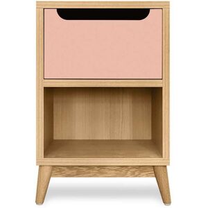 Kulile Table de chevet en bois - chene et rose blush, 1 porte- 543632