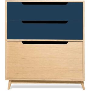 Kulile Commode peu profonde, 3 tiroirs, couleur chene et bleu nuit- 968640