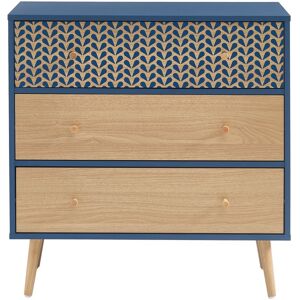 Baita Commode bleu petrole et effet bois et chene 3 tiroirs 78cm