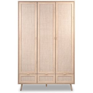 Calicosy Armoire 3 Portes avec Penderies L120 cm - Impression effet rotin