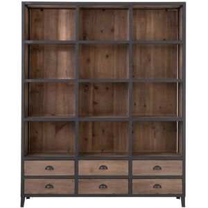 Calicosy Bibliotheque avec 12 cases et 6 tiroirs en bois et metal noir