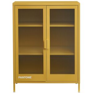 Pantone Buffet jaune moutarde portes en verre cannele