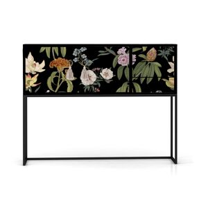 RNT by Really Nice Things Console MDF laque 2 portes 3 tiroirs imprime floral fond noir