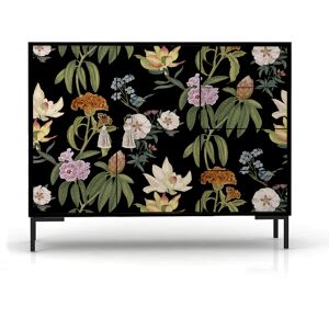 RNT by Really Nice Things Buffet bas 2portes 4 tiroirs MDF imprime floral sur fond noir