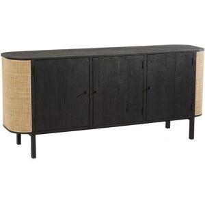 Calicosy Buffet avec 3 portes en bois exotique et rotin noir