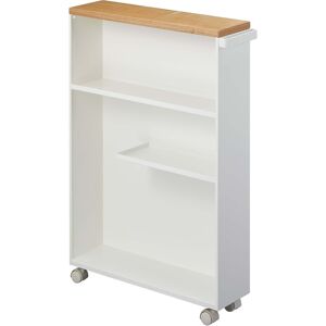 Yamazaki Etagere de toilette sur roulettes metal et bois slim blanc