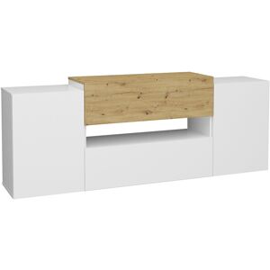 Calicosy Meuble TV 2 portes 2 tiroirs blanc brillant et chene artisan - L182 cm