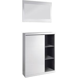 Dmora Meuble d'entree avec miroir effet bois blanc et gris cendre