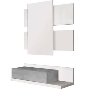 Dmora Meuble d'entree avec miroir effet bois blanc et beton