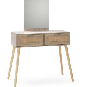 HOMN Meuble d'entree 2 tiroir et miroir, couleur chene, 90 cm largeur