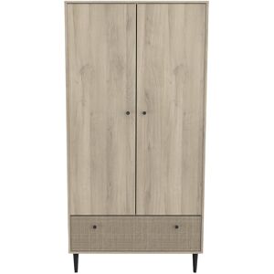 Calicosy Armoire 2 portes et 1 tiroir decor chene kronberg, impression rotin