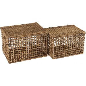 MACABANE Set de 2 paniers de rangement en tissage naturel ajoure