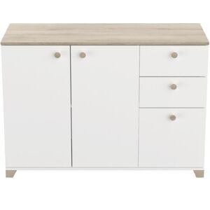 Calicosy Buffet 3 portes et 2 tiroirs decor chene kronberg et blanc L119,6 cm