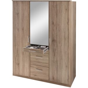 Calicosy Armoire 3 portes dont 1 miroir, 4 tiroirs - L135 cm