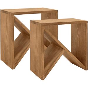 Decowood Ensemble de 2 tables de chevet en bois de pin vieilli 40x40cm