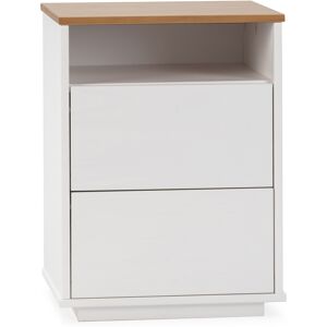 HOMN Table de chevet 2 Tiroirs 1 niche blanc/chene, bois massif