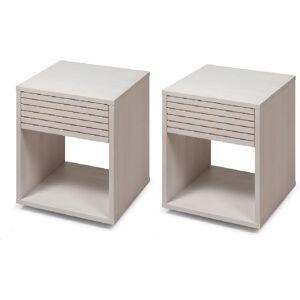 WOODEK Lot de 2 Table de chevet en bouleau massif blanc