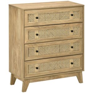 Homcom Commode 4 tiroirs boheme chic cannage rotin aspect bois de manguier