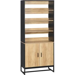 Homcom Buffet haut 2 portes total 5 etageres acier noir aspect bois clair