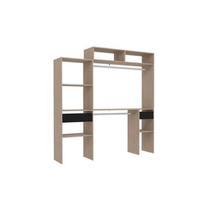 Concept Usine Dressing bois extensible avec 2 penderies, 4 etageres et 1 tiroir