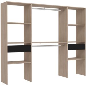 Concept Usine Grand dressing bois avec 2 penderies, 6 etageres et 2 tiroirs