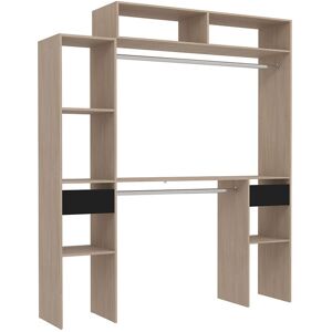 Concept Usine Dressing bois extensible avec 2 penderies, 4 etageres et 2 tiroirs