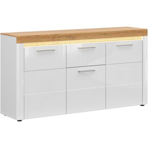 Petits meubles Buffet 3 portes 1 tiroir avec LED mdf et stratifies blanc et naturel