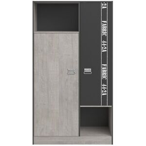 Calicosy Armoire 2 Portes avec Penderie style Loft L101.4 cm - Gris et noir