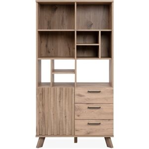 Calicosy Buffet haut 1 porte et 3 tiroirs effet bois - L85 x H160 cm