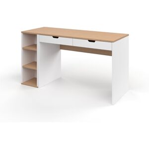 Nateo Concept Bureau avec 2 tiroirs et caisson Blanc et Chene