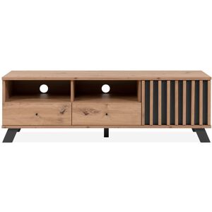 Calicosy Meuble TV 1 porte, 2 tiroirs et 2 niches effet bois - L138 x H44cm