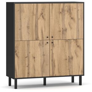 Petits meubles Buffet haut 4 portes noir et naturel