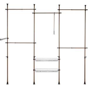 SoBuy Telescopique garde-robe 5 barres 2 paniers en metal marron