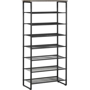 Homcom Etagere a chaussures 7 niveaux et plateau acier noir aspect bois gris