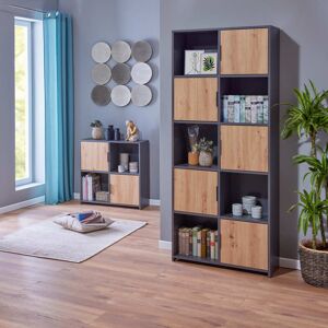 Terre de Nuit Etagere 10 cases en bois avec 5 portes battantes anthracite