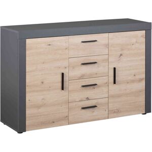 Terre de Nuit Commode 2 portes 4 tiroirs en bois imitation chene et anthracite